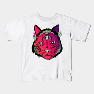 Blue Red Blend Mystical Tribal Cat Kids T-Shirt